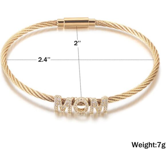 Gold Stainless Steel Cable Wire Bangle for Women with Cubic Zirconia - Stylish M - Picture 6 of 7